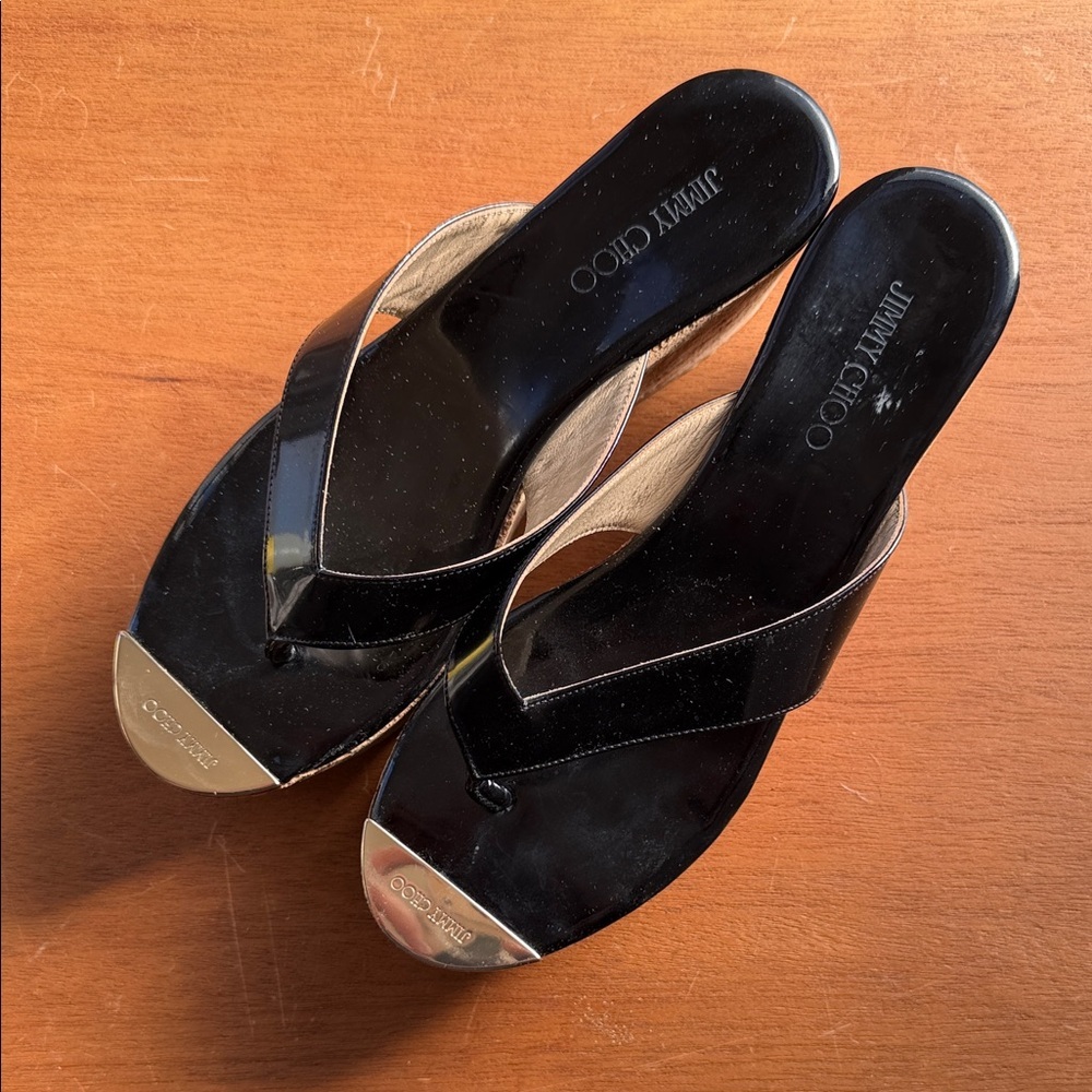 Jimmy Choo Pence Cork Wedge Thong Platform Sandals